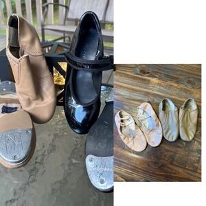 Tap Dance Ballet Shoe Bundle Revolution Tan Booties & Black MaryJanes Sz 1 - 1.5